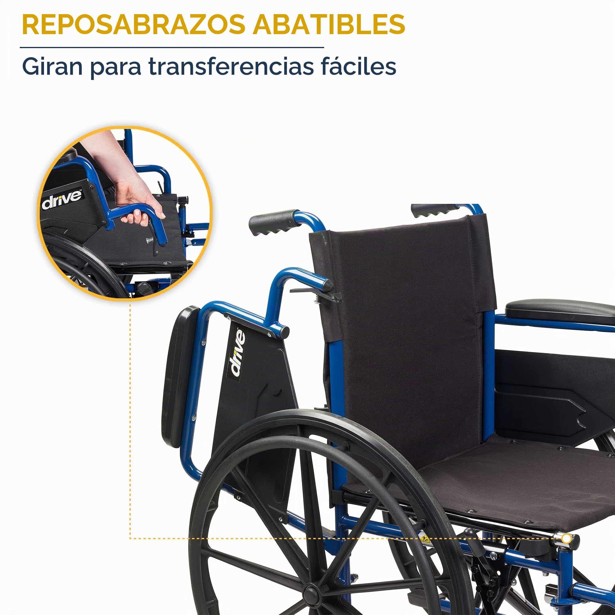 Amazon.com: Drive Medical Blue Streak - Silla de ruedas con brazos
